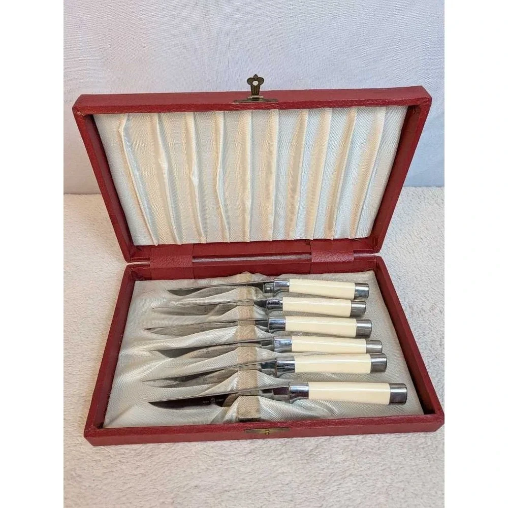 HULL OF MERIDEN Black Forest Steak Knives Set 6pc Solingen Germany Vintage‎